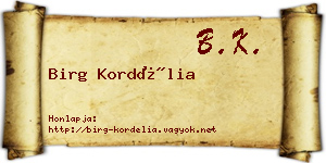 Birg Kordélia névjegykártya